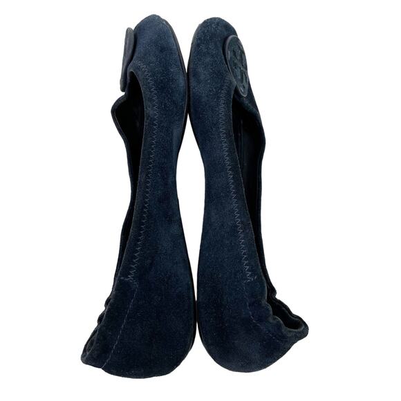 Tory Burch Minnie Suede Leather Travel Ballet Flat 7.5 Navy Blue Foldable - Picture 3 of 10